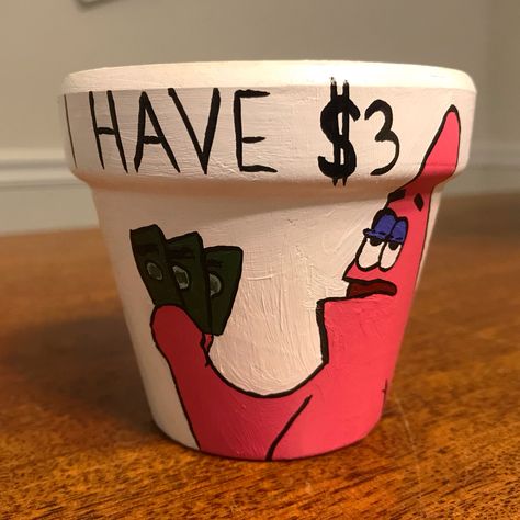 Spongebob Pot Painting, Spongebob Kitchen Decor, Painted Flower Pot, Pot Diy, Painted Pot, Plant Pot Diy, Painted Pots Diy, Terracotta Flower Pots, Painted Terra Cotta Pots