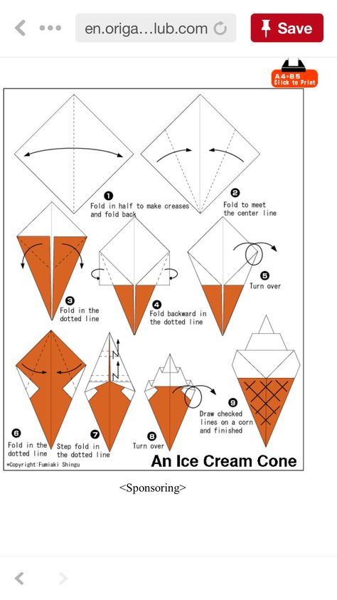 Ice Cream Cone Ice Cream Cone, Origami, Step By Step, Ice Cream, Cream, Quick Saves