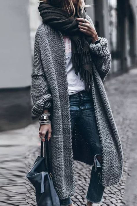 2021 Women Winter Buttons Cardigan Long Sleeve Hooded Mid-length Knit Sweater Coat Women's Clothing femme veste Fall Fashion Coats, Long Sweaters For Women, Walking Down The Street, Pullover Mode, Dream Style, Long Sweaters Cardigan, Casual Winter Outfits, 가을 패션, Fashion Mode