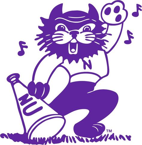 Vintage Northwestern Willie the Wildcat mascot logo. Wildcat Shirt Designs, Panther Mascot, Wildcat Mascot, Vintage College Mascot Logo, East High Wildcats, Northwestern University, Old Logo, Live Animals, Big Ten