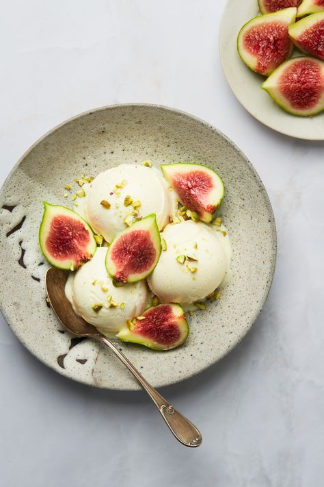 Sesame Ice Cream, Passion Fruit Ice Cream, Fun Fall Treats, Ice Cream Inspiration, Roasted Figs, Rhubarb Crumble, Fruit Ice Cream, Fig Leaf, Black Sesame Ice Cream