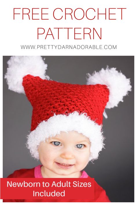 Are you looking for a fun, festive Crochet pattern for the whole family this Christmas? Look no further than this free pattern for a chunky yarn jester hat! This pattern is easy to follow and results in a cozy, double pompom hat that will keep everyone warm all winter long. So grab your crochet hook and some chunky yarn and get started on these hats today! Crochet Elf Hat Pattern, Crochet Elf Hat, Crochet Santa Hat, Crochet Christmas Hats, Christmas Stocking Ornament, Jester Hat, Crochet Baby Hat Patterns, Crochet Baby Dress Pattern, Crochet Christmas Stocking