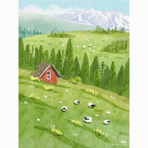 Sheep Landscape, Nature Drawing, Cute Doodles, Sheep, Illustration Art, Doodles, Mural, Paintings, Illustrations