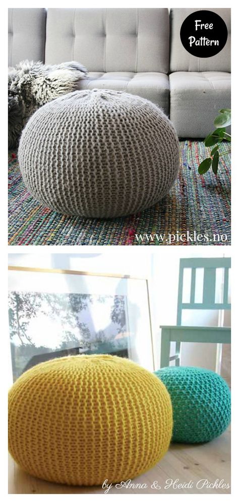 Puff Daddy Floor Pouf Free Knitting Pattern Knitted Pouffe Pattern, Pouf Ottoman Diy, Pouffe Pattern, Crochet Floor Pouf, Floor Cushions Diy, Crochet Floor Cushion, Crochet Pouf Pattern, Diy Pouf, Knitted Ottoman