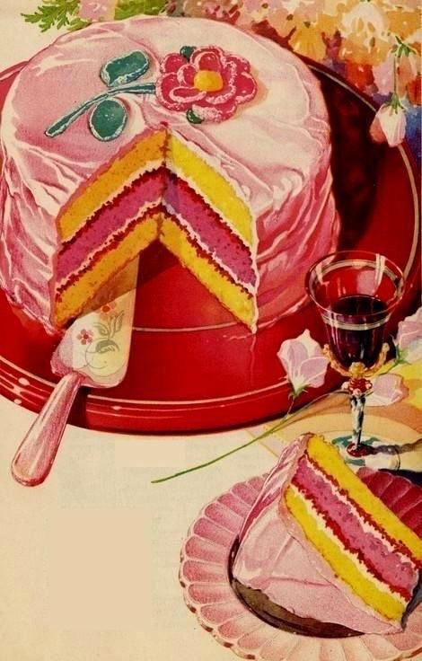 Sometimes you close your eyes Vintage Pasta, Birthday Cake Illustration, Retro Desserts, Girly Cakes, 귀여운 음식 그림, Cake Illustration, Vintage Baking, Vintage Dessert, Cupcake Art