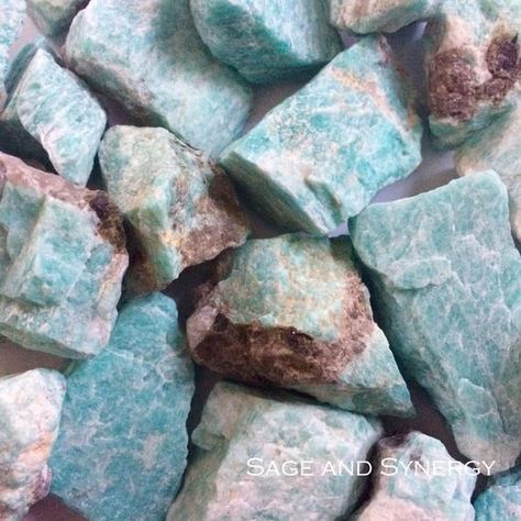 This batch of Raw Amazonite Mineral Specimen is a little darker in its aqua blue hue. If you want a lighter hue of this loose lapidary gemstone, please see the other Amazonite listing in my shop. There are many healing crystals and stones, but it is said that sitting with a piece of Amazonite will Raw Amazonite, Mineral Identification, Rock Collecting, Rock Tumbling, Amazonite Crystal, Gems Crystals, Healing Magic, Crystal Chakra, School Of Rock