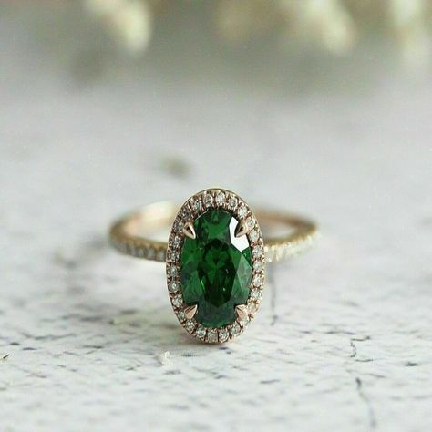 Shop these stunning women's engagement and wedding rings with lab-created diamonds and emerald! Handmade in the USA with seller warranty. #EngagementRing #WeddingRing #LabCreated #HandmadeJewelry Emerald Engagement Ring Green, Custom Birthstone Ring, Emerald Diamond Ring, Emerald Engagement, Halo Diamond Engagement Ring, Emerald Engagement Ring, Green Emerald, Halo Engagement Ring, Halo Engagement