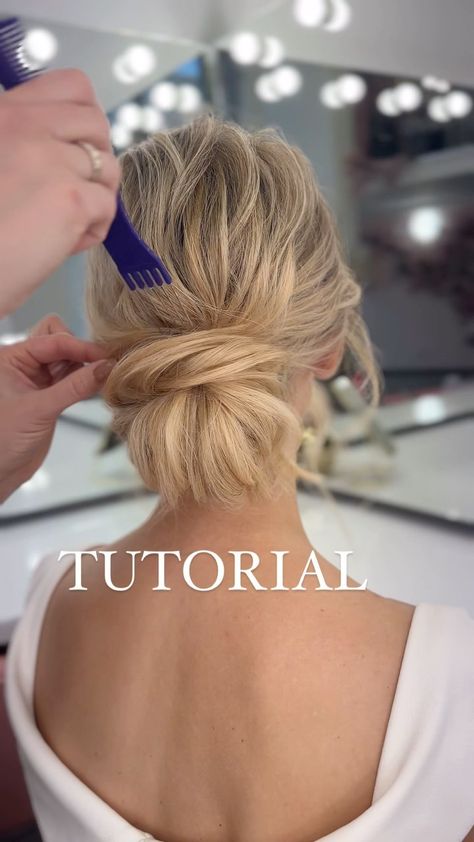 Low Messy Bun Wedding Hair How To, Low Messy Bun Wedding Hair Tutorial, Bride Low Messy Bun, Wedding Messy Bun, Romantic Low Bun Tutorial, Low Bun Messy, How To Do Low Messy Bun Loose Updo, No Fail Low Messy Bun, Low Bun Tutorials