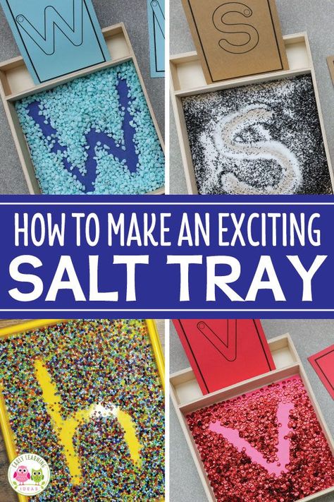 Help kids who are learning the alphabet work on letter formation with a simple DIY salt tray. Increase their excitement and sensory input with these creative ideas for materials and mix-ins. Salt trays are a great fine motor activity and a low-stress way to work on writing letters...even for kids with low fine-motor skills. Here are tons of ideas for products and materials to use to make fun writing activities for your preschool and pre-k classroom #preschool #alphabetactivities #finemotor Letter Formation Activities, Pre-k Writing, Fun Writing Activities, Sensory Input, Fine Motor Activities For Kids, Pre Writing Activities, Preschool Fine Motor, Preschool Writing, Preschool Literacy