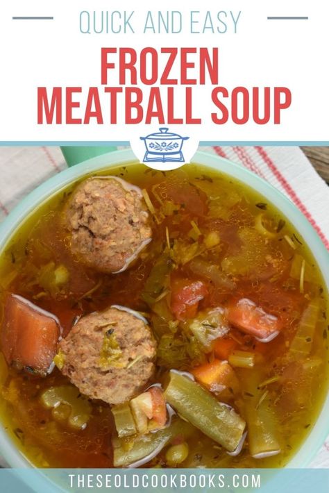 Frozen Meatball Vegetable Soup Recipe - These Old Cookbooks Meatball Vegetable Soup, Easy Meatball Soup, One Pot Lasagna Soup, Ham Bean Soup, Soup Ham, Soup One Pot, One Pot Lasagna, Soup Cabbage, Ramen Dinner