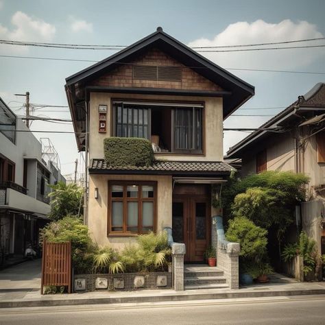 Japan Home Exterior, Japanese Hotel Exterior, Town Houses Exterior, Japanese Home Design Exterior, Japanese Style Home Exterior, Small Japanese House Exterior, Vietnamese House Design, Japanese Inspired House Exterior, Japanese Style Houses