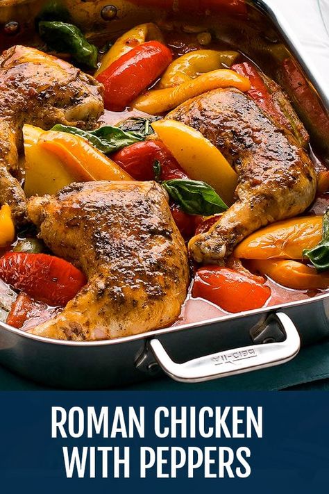 Roman Chicken - Pollo alla Romana Roman Style Chicken, Midevil Recipes, Roman Chicken, Dinner Recipes Romantic, Chicken Quarter Recipes, Chicken Pollo, Romantic Dinner Ideas, Chicken Quarters, Cooking Book