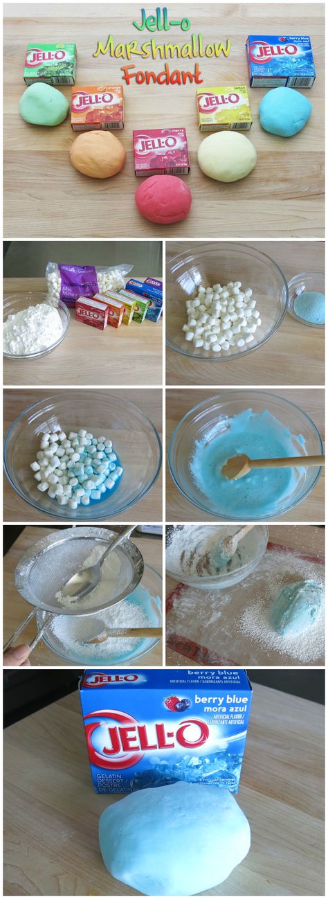 Marshmallow fondant is already awesome, but if you add jello to it you can make it even more delicious while coloring it at the same time! Jello seems to mix in really well with the powdered sugar and gives good results for taste and look. Food Cupcakes, How To Make Marshmallows, Fondant Recipe, Marshmallow Fondant, Homemade Marshmallows, Fondant Figures, Cake Icing, Köstliche Desserts, Cake Frosting