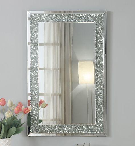 Diy Mirror Frame Bathroom, Diy Wall Mirror, Wall Mirror Frame, Silver Living Room, Diamond Decor, Bathroom Mirrors Diy, Mirror Frame Diy, Bathroom Mirror Frame, Decor Mirror