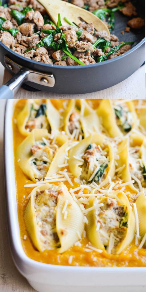 Butternut Sausage, Sausage Stuffed Shells, Squash Sausage, Butternut Squash Sausage, Quilted Vests, Shells Stuffed, Stuffed Shells Ricotta, Cider Mill, Shells Recipe