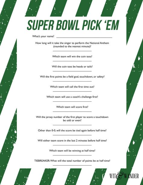 Download a FREE Printable Super Bowl Party Game! This Football Party Game is perfect for football fans and commercial fans! It's an easy Superbowl Party Game Printable that ends before half time. Kids and adults will love this printable game made just for the Big Game in February! Super Bowl Trivia, Super Bowl Activities, Football Bingo, Super Bowl Predictions, Football Party Games, Superbowl Squares, Superbowl Recipes, Superbowl Party Games, Easy Super Bowl