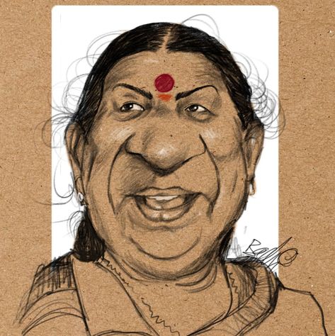 Caricature of Legendary Indian playback singer Lata Mangeshkar by Badri Caricature Poster Design, Caricature Drawing Celebrities, Creative Doodles, Caricature Gifts, Digital Portrait Illustration, Abstract Pencil Drawings, Caricature Art, Caricature Sketch, Caricature From Photo