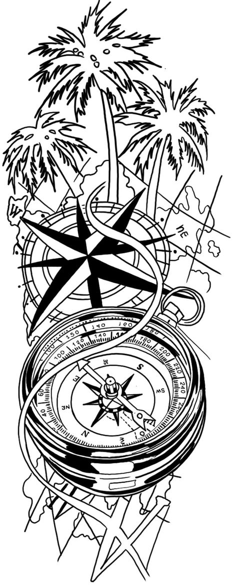 Apr 22, 2021 - This Pin was discovered by Ireneusz Smarines. Discover (and save!) your own Pins on Pinterest Map And Compass Tattoo Design, Compass And Map Tattoo, Stammestattoo Designs, Half Sleeve Tattoos Sketches, Chest Tattoo Stencils, Compass Tattoo Men, Half Sleeve Tattoo Stencils, Half Sleeve Tattoos Drawings, Compass Tattoo Design