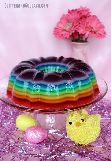 Hello Mold Recipe, Easter Jello Mold Recipes, Jello Mold Ideas, 7 Layer Jello, Jello Mold Recipes, Rainbow Jello, Layered Jello, Savory Cakes, Kristina Webb