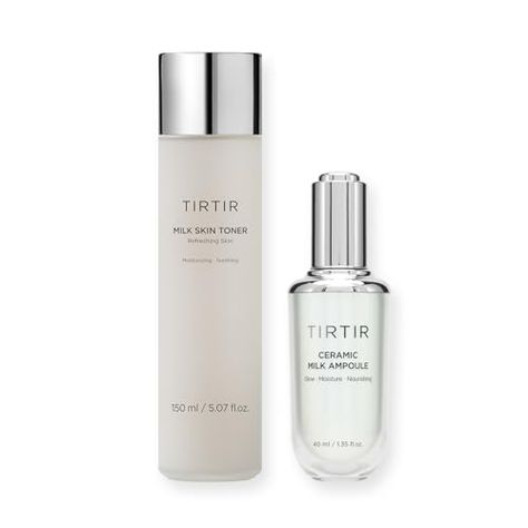 TIRTIR Glass Skin Routine - Milk Skin Toner + Ceramic Milk Ampoule Tirtir Milk Serum, Tir Tir Toner Milk, Tirtir Milk Toner, Glass Skin Routine, Milk Serum, Dream Skincare, Milk Moisturizer, Routine Aesthetic, Skin Toner