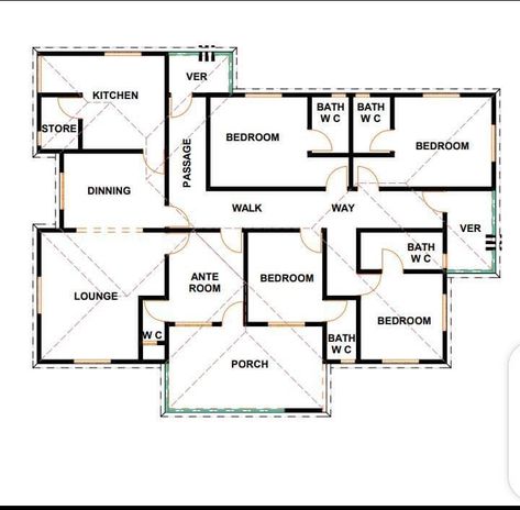 Chamber And Hall Apartment Plan, Simple Bungalow House Designs, Bungalow House Floor Plans, Four Bedroom House Plans, Drawing House Plans, Small House Blueprints, Apartment Plan, Modern House Floor Plans, Bungalow Floor Plans