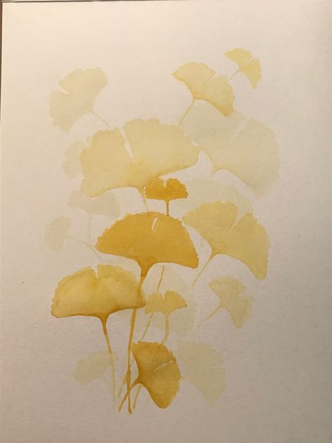 Ginkgo Leaf Watercolor, Watercolor Ginko Leaves, Ginko Watercolor, Ginkgo Watercolor, Ginkgo Art, Monochromatic Watercolor, Watercolor Birthday Cards, Gingko Leaves, Watercolour Inspiration