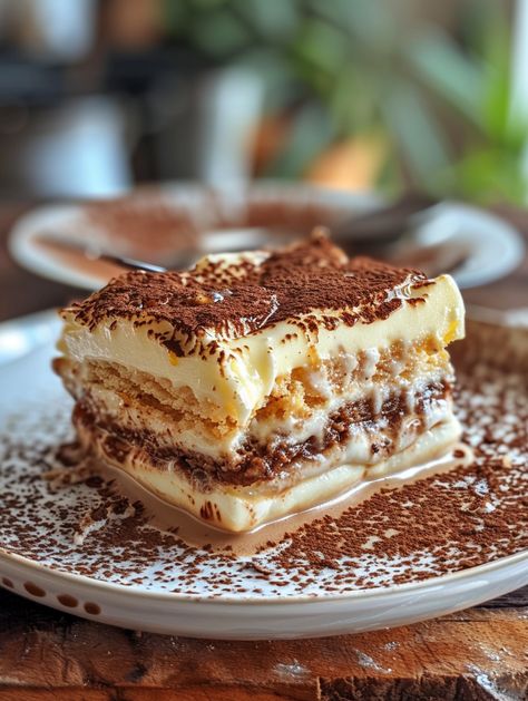 Delicate, coffee-soaked ladyfingers are layered with sweet mascarpone cream and dusted with cocoa powder to make the ultimate no-bake summer dessert.   Ingredients⤵️  1 1/2 cups (360ml) heavy whipping cream, cold 🥛 2/3 cup (65g) powdered sugar or 1/3 cup granulated sugar 🍬 1 tsp (5ml) vanilla extract 🌼 1 package (8oz) mascarpone, at room temperature 🧀 1 cup (237ml) strongly brewed coffee (or espresso) ☕ 1/2 package ladyfingers (Savoiardi) 🍪 2 tbsp (15g) unsweetened cocoa powder for dusting Easy Tiramisu Recipe With Cool Whip, Tiramisu Recipe With Mascarpone, Tiramisu Recipe No Mascarpone, Tiramisu Restaurant, Unique Tiramisu Recipe, Tiramisu Different Flavors, Easy Tiramisu, No Bake Summer Desserts, Coffee Liqueur