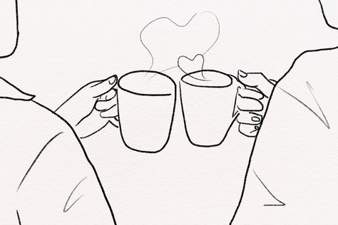 Coffee Date Illustration, Coffee Date Drawing, Chai Designs, Couple Images Art, Drawn Couple, Coffee Line Art, Waldorf Learning, Couple Illustrations, Coffee Graphics