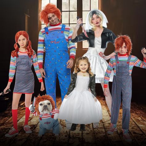 Group, Family and Couples Costume Inspo 👻👿💀🤡⁠ ⁠ We have curated collections for Halloween themes, so you will have plenty of inspiration and choices when planning your group costumes for this year's Halloween!⁠ ⁠ Here are a few great themes for groups: Scream, Chucky, Addams Family, Beetlejuice, Scooby Doo, Creepy Clowns, Scary Skeletons, Devils & Angels, Possessed Nuns, and Ghastly Ghosts.⁠ ⁠ We have plenty more to choose from on our website - link in bio ✨️⁠ ⁠ Family Chucky Costumes, Couples With Dog, Clowns Scary, Chucky Costume, Creepy Clowns, Couples Costume, Costume Inspo, Creepy Clown, Group Costumes