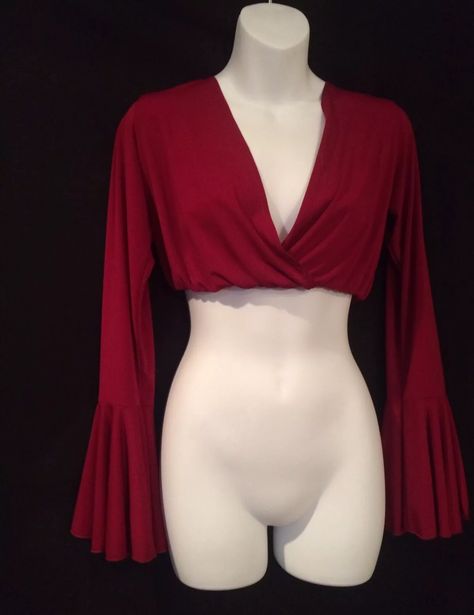 Bell Sleeve Top Outfit 70s, Bell Sleeves Crop Top, Red Long Sleeve Hippie Top, Bell Sleeve Shirt Hippie, Goth Crop Top, Red Bell Sleeve Top, Maroon Crop Top, Crop Top Aesthetic, 1970s Blouse