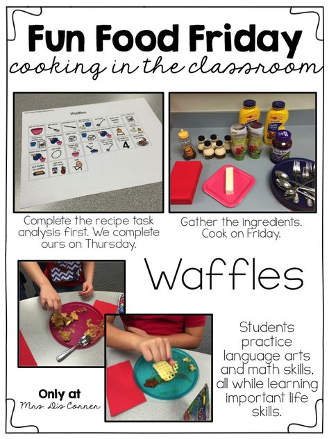 Fun Food Friday - A place for no bake recipes and cooking in the classroom. Learn how to cook in your classroom, only at Mrs. D's Corner! ( visual recipes ) Cooking In The Classroom No Bake, Easy Classroom Recipes, Cooking With Kids In The Classroom, Preschool Cooking Activities No Bake, Cooking Preschool, Snack Activities, Baking Activities, Classroom Cooking, No Bake Recipes