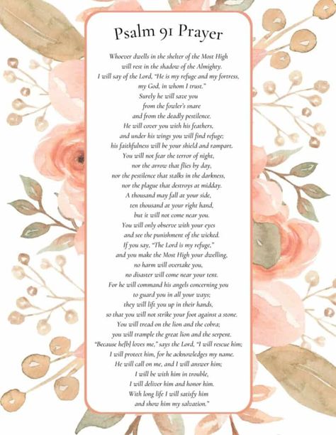 Psalm 91 Prayer Of Protection, Psalm 91 Printable, Prayer Of Protection, Diy Prayer Journal, Prayer Journal Template, Psalm 91 Prayer, Psalms 91, Healing Prayer, Printable Prayers