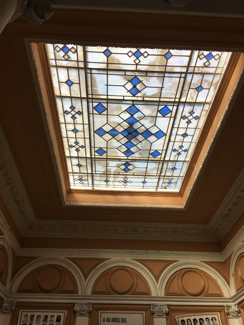 Art Deco Skylight, Celing Roof Glass Design, Stained Glass Skylight, Solarium Ideas, Skylight Design, Fabric Ceiling, Roof Ceiling, Temple Design For Home, Neoclassical Interior