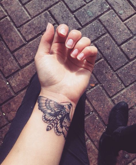 Moth wrist tattoo #moth #wrist #tattoo #ink Moth On Wrist Tattoo, Wrist Moth Tattoo, Moth Tattoo On Wrist, Moth Coverup Tattoo, Moth Wrist Tattoos For Women, Nature Wrist Tattoo, Moth Tattoo Wrist, Moth Wrist Tattoo, Moth Cover Up Tattoo