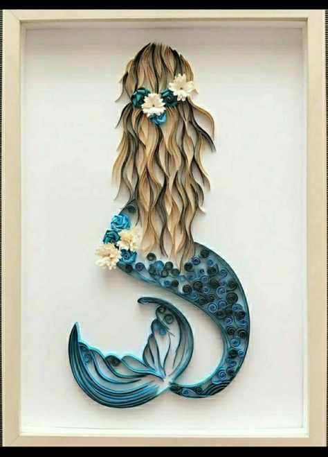 18 Easy Paper Crafts for Kids You'll Want to Make Too! 5 Easy and Beautiful Paper Flower Wall Hanging Ideas #foldingpaper #origamitutorial #origamibird #crafts #origamirose #hobby A Mermaid, Paper Cut, Long Hair, Cut Out, Mermaid, Frame, Flowers, Hair, White