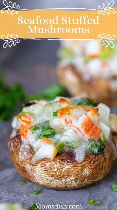 Seafood Stuffed Mushrooms, Appetizer Easy, Stuffed Mushrooms Easy, Portabella Mushrooms, Crab Salad Recipe, Mushroom Appetizers, Crab Stuffed Mushrooms, Preserving Foods, Crab Stuffed