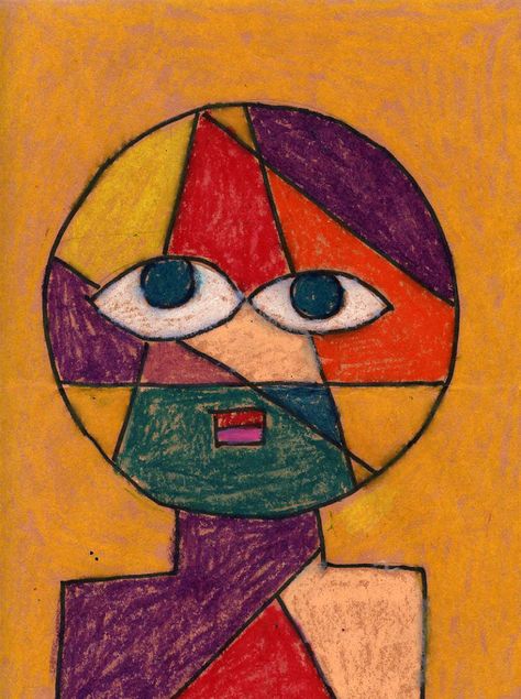 Paul Klee  was a Swiss artist from the early 1900’s who liked to turn things into simple geometric shapes. This sample is based on his “Head... Art 2nd Grade, Classe D'art, Paul Klee Art, L'art Du Portrait, 2nd Grade Art, Art Projects For Kids, Ecole Art, Oil Pastel Drawings, Math Art