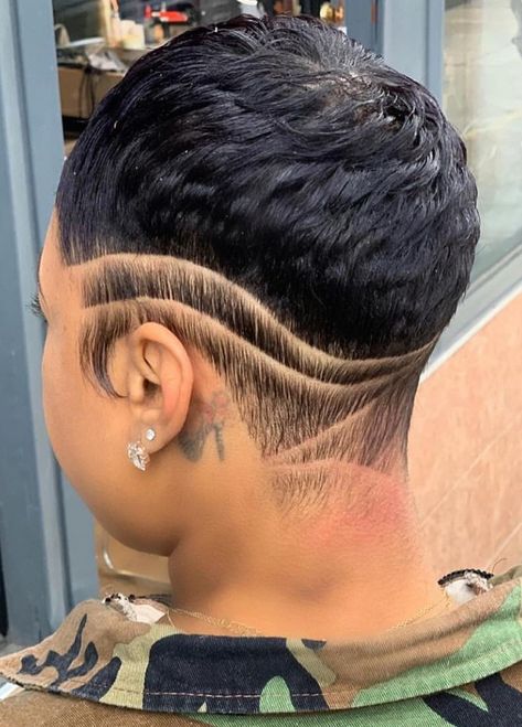 Finger Waves Short Hair, Short Hair Designs, Black Hair Short Cuts, Short Black Hair, Short Shaved Hairstyles, Shaved Side Hairstyles, Shaved Hair Designs, Natural Hair Cuts, Short Hair Images