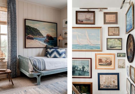 Inside a Dreamy Beach Bungalow – Garden & Gun California Beach Bungalow, Beach Bungalow Interior, Wood Gallery Wall, Bungalow Garden, Beachside Bungalow, Bungalow Interior, Dreamy Beach, Beach Bungalow, Blue White Decor