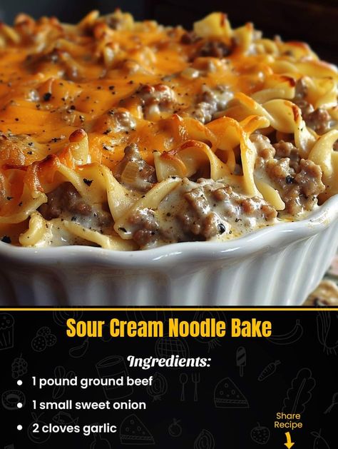 Sour Cream Noodle Bake Ground Beef, Noodle Bake Casserole, Recipes Sour Cream, Hamburger Casseroles, Sour Cream Noodle Bake, Noodle Bake, Delicious Family Meals, Beef Casserole Recipes, Cook Recipes