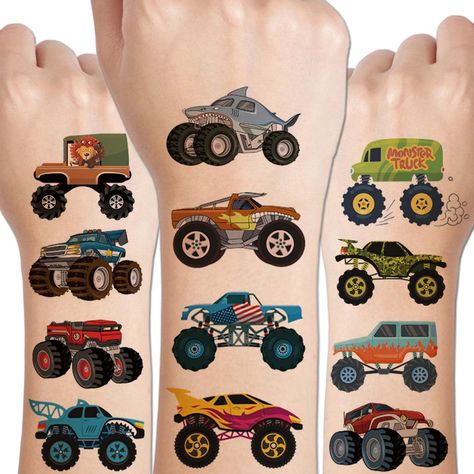 Monster Truck Temporary Tattoos for Kids Party Supplies - 10 Sheets Monster Truck Tattoos for Boys Birthday Party Favors Goodie Bag Fillers Truck Tattoos, Monster Truck Party Favors, Tattoos For Boys, Boys Birthday Party Favors, Truck Party Favors, Stickers For Boys, 4th Birthday Boys, Truck Tattoo, Boy Party Favors