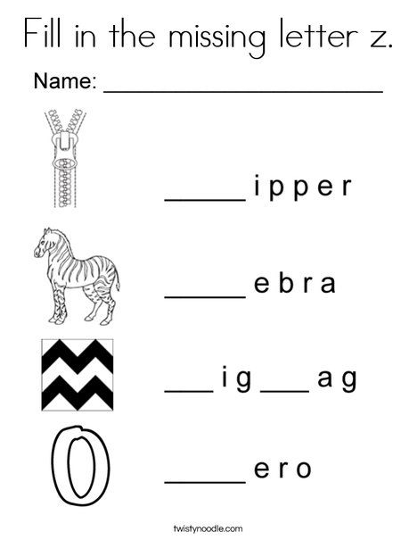 Fill in the missing letter z Coloring Page - Twisty Noodle Kindergarten Assessment, Three Letter Words, Fluency Passages, 1st Grade Math Worksheets, Kids Pages, Jolly Phonics, Preschool Education, Alphabet Activities Preschool, Phonics Kindergarten