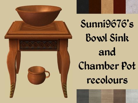 Sunni9676's Chamber Pot and Bowl Sink in Pirate Wood and AL Wood. Sims 2 Pets, Victorian Bathrooms, Sims Medieval, Chamber Pot, Victorian Bathroom, Save File, Sims 4 Cc Furniture, Victorian Goth, Bowl Sink