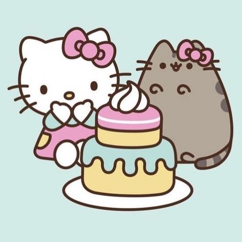 Pusheen Friends, Pusheen Hello Kitty, Hello Kitty And Pusheen, Hello Kitty Pusheen, Hello Kitty X Pusheen, Pusheen Stickers, Kitty Fairy, Hello Kitty Clipart, Kawaii Cat Drawing