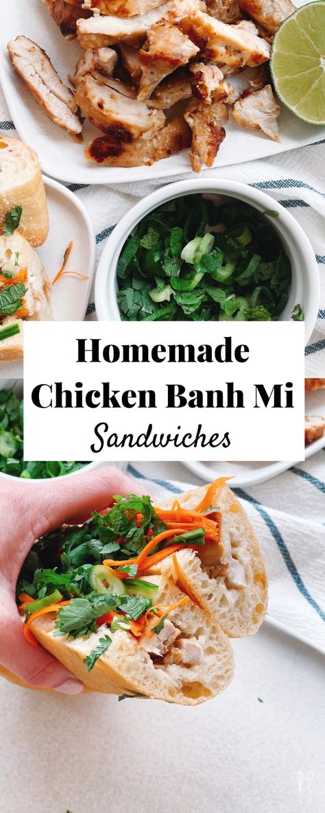 The best homemade sandwich!! Homemade Chicken Banh Mi with coconut marinated chicken and pickled veggies! Bhan Mi Chicken, Chicken Bahn Mi Sandwich, Chicken Bahn Mi, Chicken Banh Mi, Sandwich Homemade, Macro Meal Plan, Bahn Mi, Banh Mi Sandwich, Homemade Sandwich