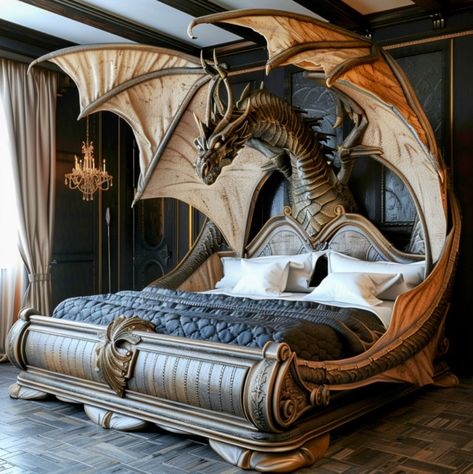 Dragon Bed, Halloween Themed Bedroom, Shark Bedding, Brown Dragon, Dragon Bedding, Dream Bedroom Inspiration, Fantasy Furniture, Dragon Artwork Fantasy, Fantasy Decor