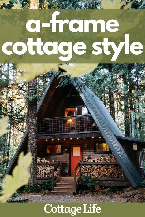 Take a peak inside this updated A-frame style cabin. The renovation was done on a small budget. #homedesign #homedecor #cabin #aframe #interiordesign #bedroom #bathroom #design #kitchenideas #CottageLife A Frame House Bedroom Ideas, A Frame Cabin Decorating Ideas, A Frame Cabin Exterior Paint Colors, A Frame Kitchen Layout, A Frame Interior Decorating Ideas, A Frame Decorating Ideas, Modern A Frame Cabin Interiors, A Frame Cabin Kitchen, A Frame Cabin Exterior