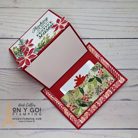 Gail O'neill Stampin Up Cards, Gift Card Holders Stampin Up, Merriest Moments, Gift Card Holder Template, Flowers Paper Craft, Gift Card Presentation, Gift Card Holder Diy, Make Paper Flowers, Gift Cards Money