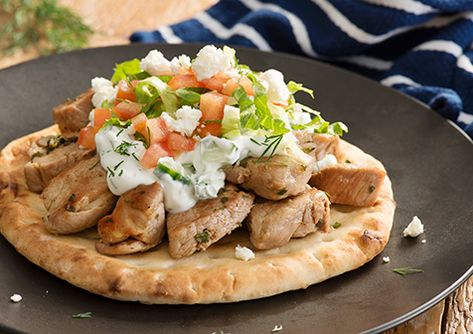 Greek Pork Tenderloin Gyro with Tzatziki Sauce Recipe Greek Pork Tenderloin, Greek Pork, Fried Pork Tenderloin, Gyros Recipe, Tzatziki Sauce Recipe, Pork Medallions, Gyro Recipe, Salt Pork, Tzatziki Sauce