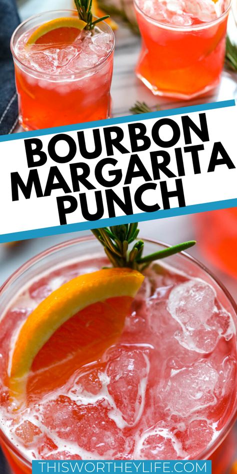 Bourbon Margarita Recipe, Bourbon Drinks For A Crowd, Bourbon And Bbq Party, Bourbon Punch Recipes, Bourbon Punch For A Crowd, Whiskey Margarita, Bourbon Margarita, Bourbon Mixed Drinks, Bourbon Punch